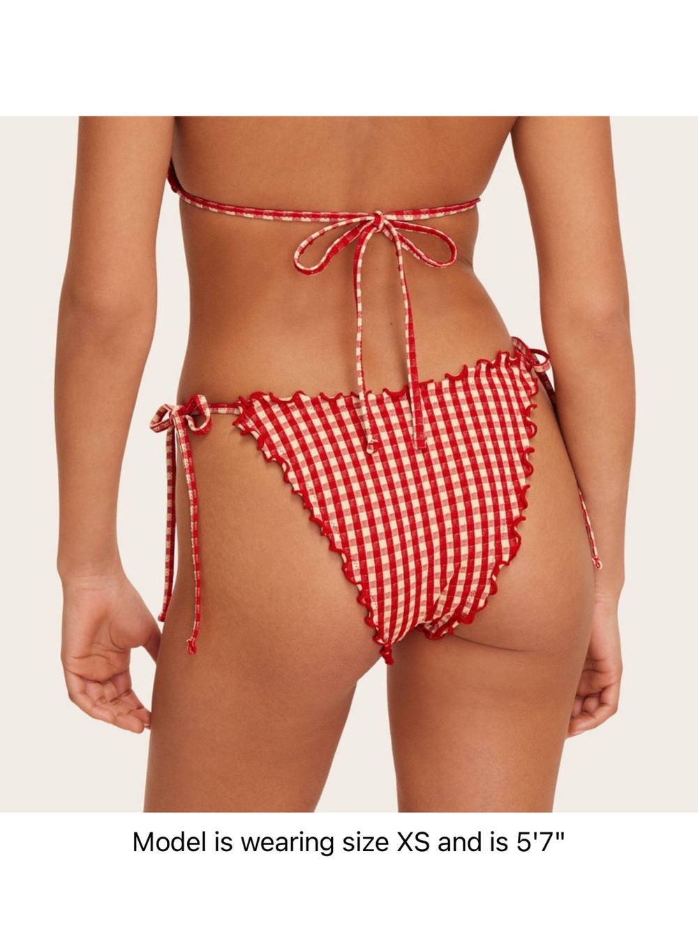 Women's Lettuce Edge String Bikini Bottom - Parke x Target Red Gingham Check XS - Picture 4 of 9